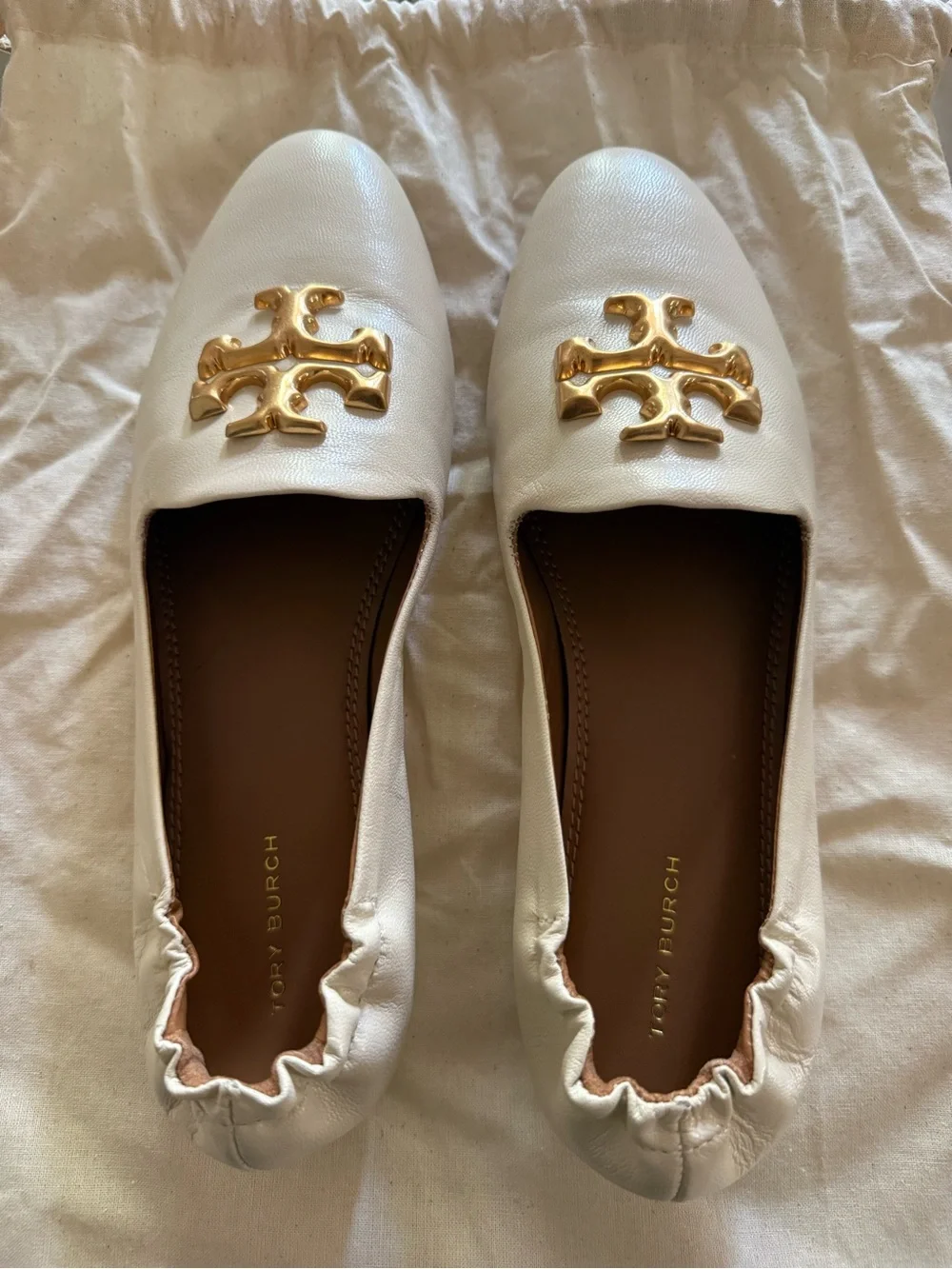 Tory Burch Eleanor Loafer with new Cream with Gold Logo